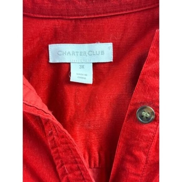 Charter Club Red Corduroy Button-Up Shirt 3X Made In China 100% Cotton - Picture 2 of 4